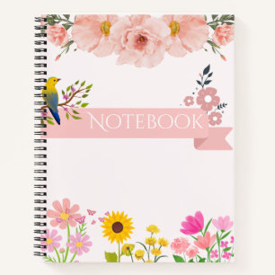 Blumennotizbuch mit Vogel und Sonnenblume Notizbuch
