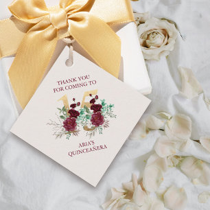 Blumennummer 15 Elfenbeinburgund Gold Quinceanera Geschenkanhänger