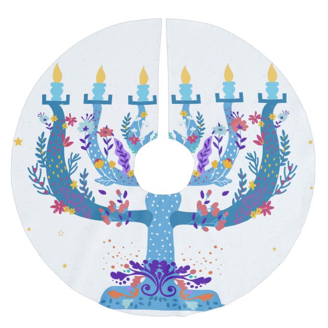 Blumenorah hanukkah polyester weihnachtsbaumdecke (Vorderseite)