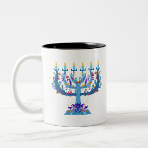 Blumenorah hanukkah zweifarbige tasse
