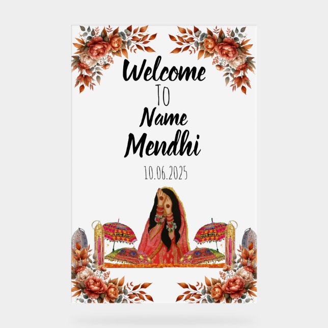 Blumenorange Acrylmendhi Schild. Akryling Acrylschild (Vorderseite)