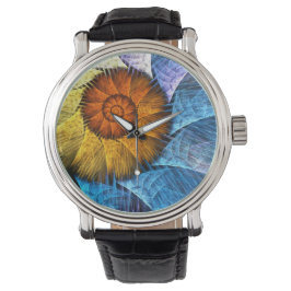 Blumenorange Gelb Blau Abstrakte Kunst Armbanduhr