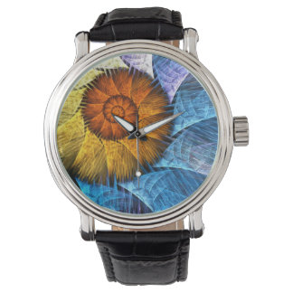 Blumenorange Gelb Blau Abstrakte Kunst Armbanduhr