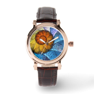 Blumenorange Gelb Blau Abstrakte Kunst Armbanduhr