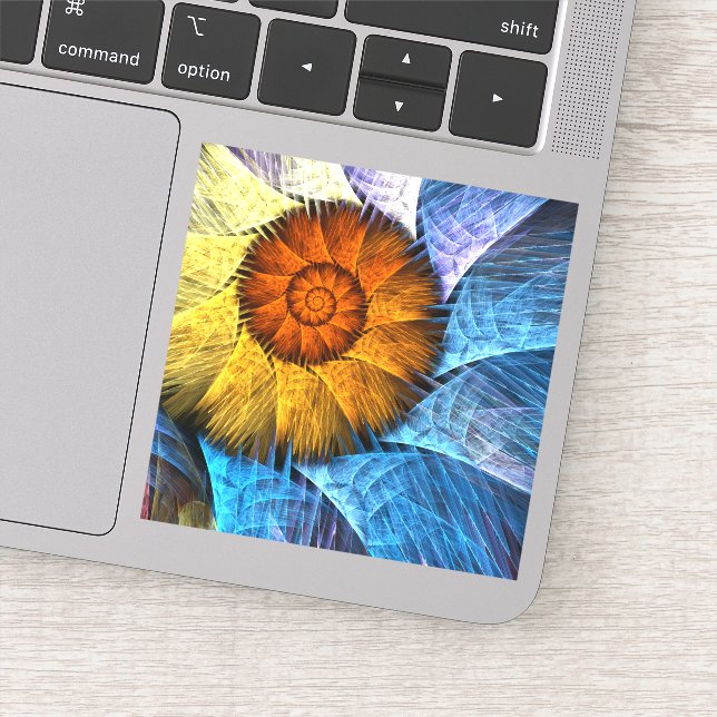 Blumenorange Gelb Blau Abstrakte Kunst Aufkleber (Detail)