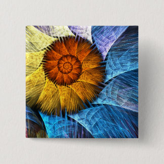 Blumenorange Gelb Blau Abstrakte Kunst Button