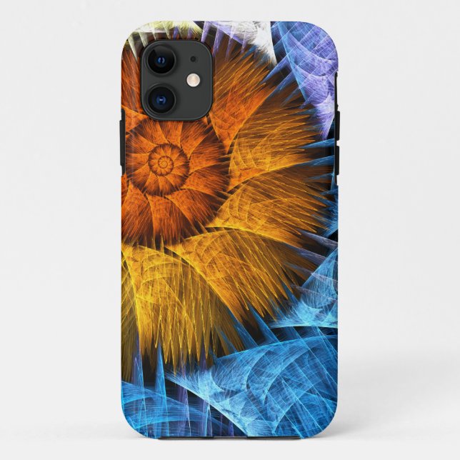 Blumenorange Gelb Blau Abstrakte Kunst Case-Mate iPhone Hülle (Rückseite)