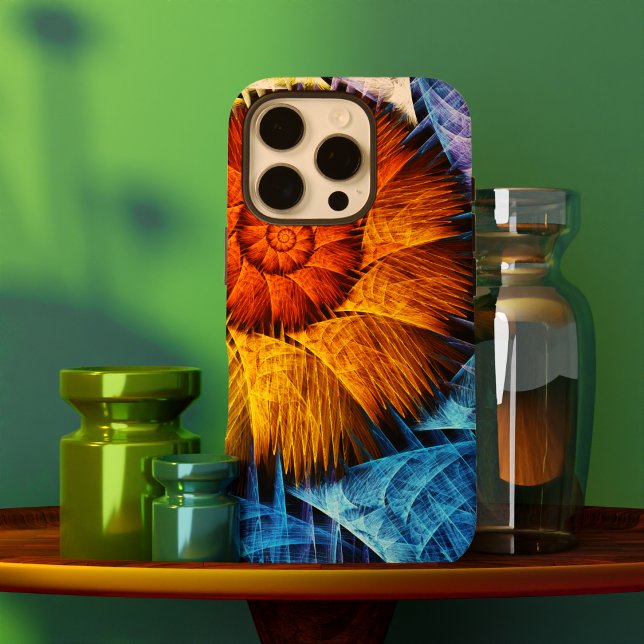 Blumenorange Gelb Blau Abstrakte Kunst Case-Mate iPhone Hülle (Floral Orange Yellow Blue Abstract Art Case-Mate iPhone Case)