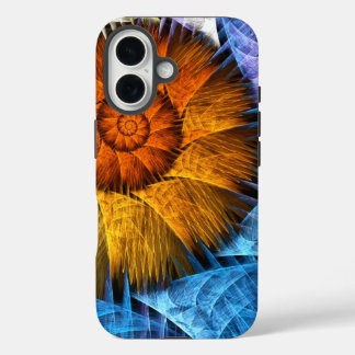 Blumenorange Gelb Blau Abstrakte Kunst iPhone 16 Hülle