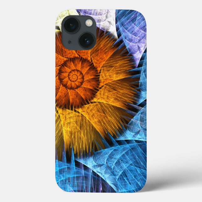 Blumenorange Gelb Blau Abstrakte Kunst Case-Mate iPhone Hülle (Rückseite)