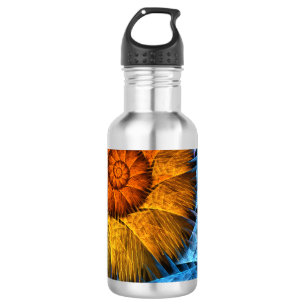 Blumenorange Gelb Blau Abstrakte Kunst Edelstahlflasche