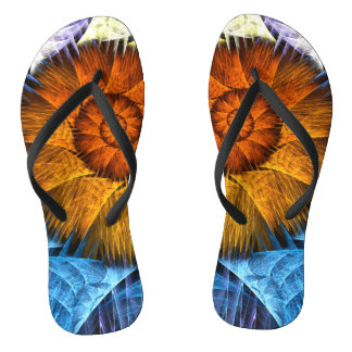 Blumenorange Gelb Blau Abstrakte Kunst Flip Flops