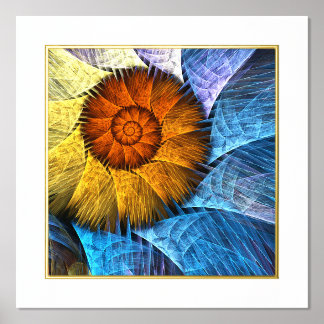Blumenorange Gelb Blau Abstrakte Kunst Foliendrucke
