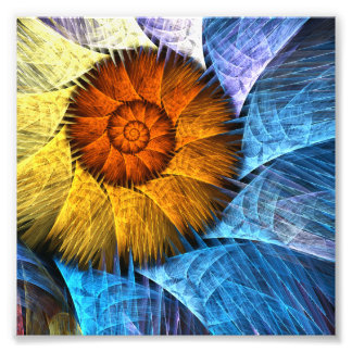 Blumenorange Gelb Blau Abstrakte Kunst Fotodruck