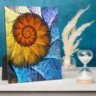 Blumenorange Gelb Blau Abstrakte Kunst Fotoplatte