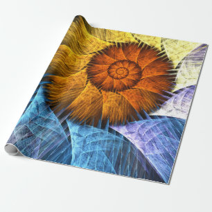 Blumenorange Gelb Blau Abstrakte Kunst Geschenkpapier