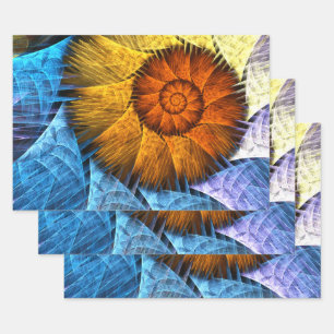 Blumenorange Gelb Blau Abstrakte Kunst Geschenkpapier Set