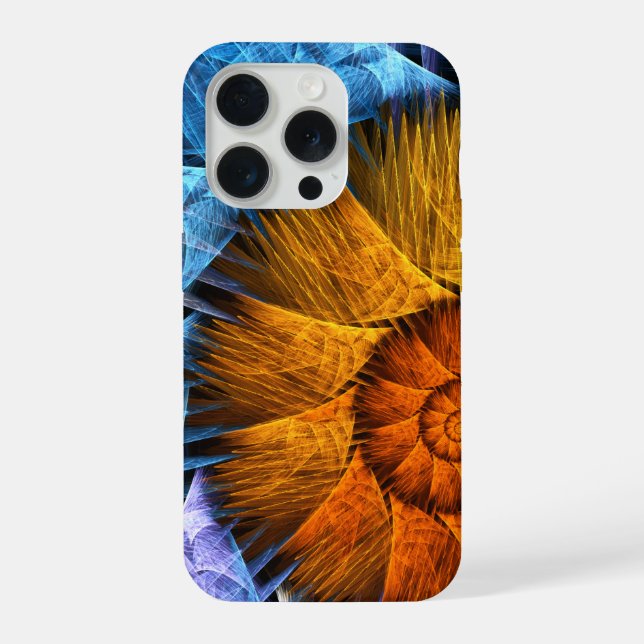 Blumenorange Gelb Blau Abstrakte Kunst iPhone Hülle (Rückseite)