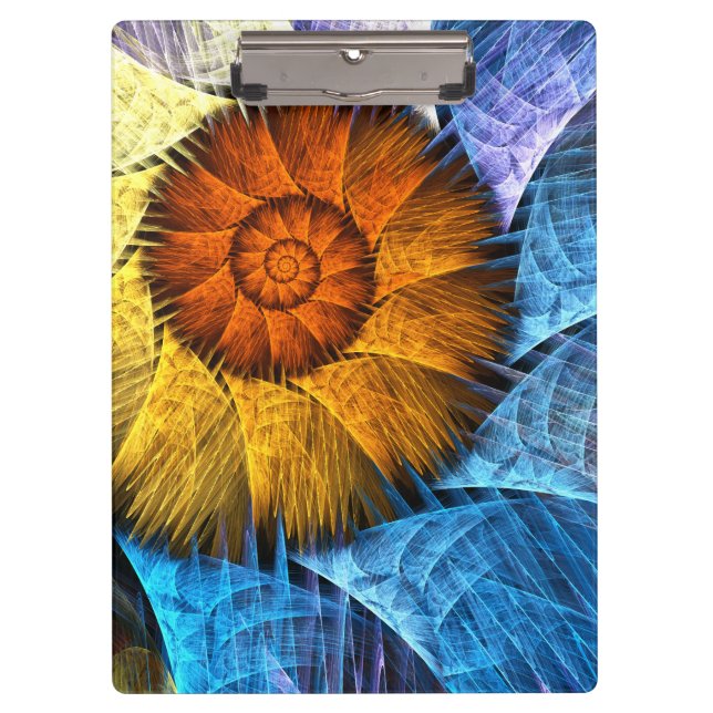 Blumenorange Gelb Blau Abstrakte Kunst Klemmbrett (Vorderseite)