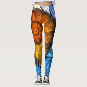 Blumenorange Gelb Blau Abstrakte Kunst Leggings