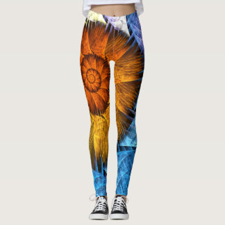 Blumenorange Gelb Blau Abstrakte Kunst Leggings