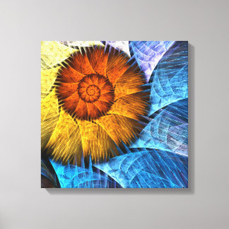 Blumenorange Gelb Blau Abstrakte Kunst Leinwanddruck