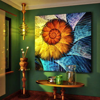 Blumenorange Gelb Blau Abstrakte Kunst Leinwanddruck
