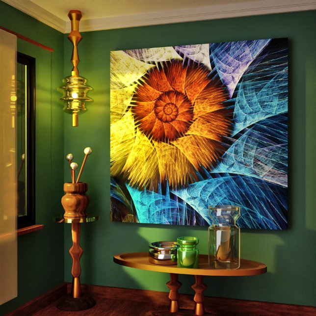 Blumenorange Gelb Blau Abstrakte Kunst Leinwanddruck (Von Creator hochgeladen)