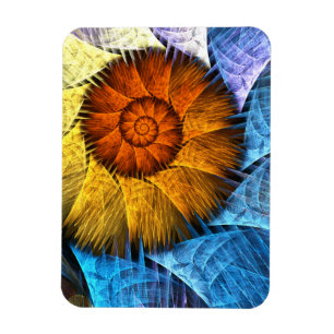 Blumenorange Gelb Blau Abstrakte Kunst Magnet