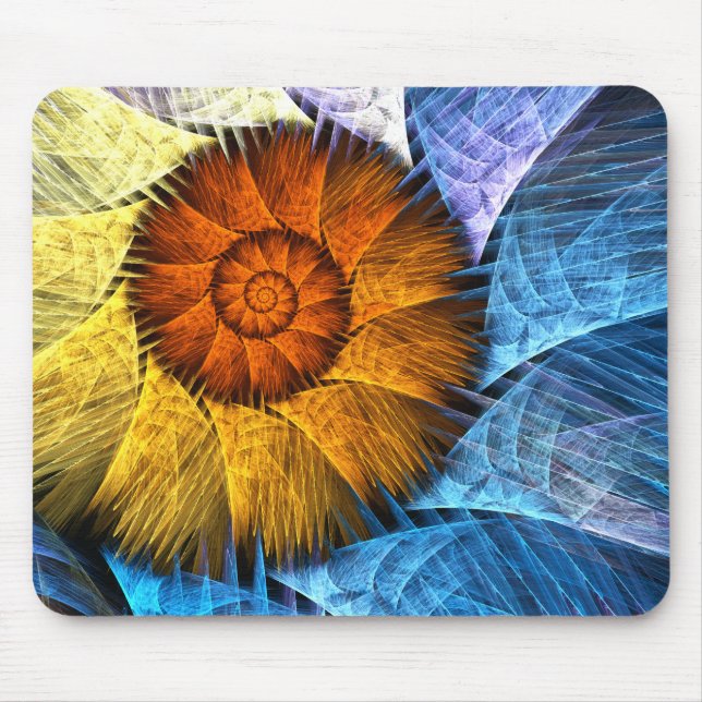 Blumenorange Gelb Blau Abstrakte Kunst Mousepad (Vorne)