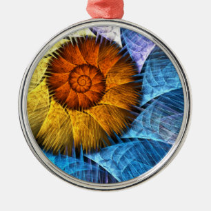 Blumenorange Gelb Blau Abstrakte Kunst Ornament Aus Metall