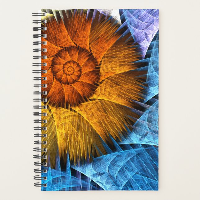Blumenorange Gelb Blau Abstrakte Kunst Planer (Vorderseite)