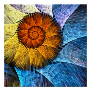 Blumenorange Gelb Blau Abstrakte Kunst Poster