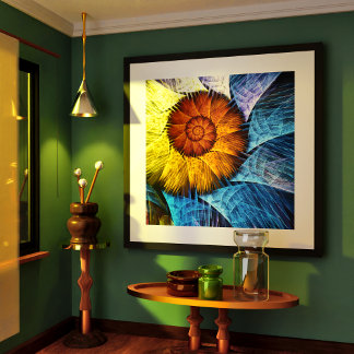 Blumenorange Gelb Blau Abstrakte Kunst Poster
