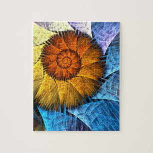 Blumenorange Gelb Blau Abstrakte Kunst Puzzle