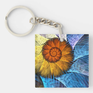 Blumenorange Gelb Blau Abstrakte Kunst Schlüsselanhänger