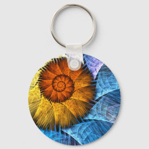 Blumenorange Gelb Blau Abstrakte Kunst Schlüsselanhänger