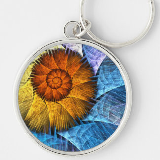 Blumenorange Gelb Blau Abstrakte Kunst Schlüsselanhänger