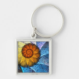 Blumenorange Gelb Blau Abstrakte Kunst Schlüsselanhänger