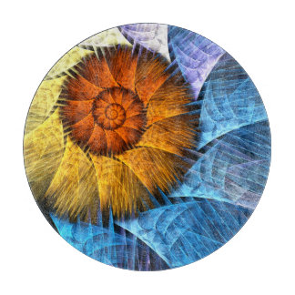 Blumenorange Gelb Blau Abstrakte Kunst Schneidebrett