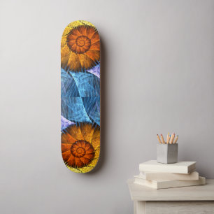 Blumenorange Gelb Blau Abstrakte Kunst Skateboard