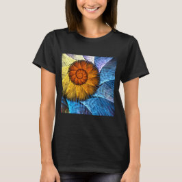 Blumenorange Gelb Blau Abstrakte Kunst T-Shirt