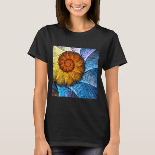 Blumenorange Gelb Blau Abstrakte Kunst T-Shirt