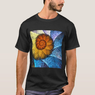 Blumenorange Gelb Blau Abstrakte Kunst T-Shirt