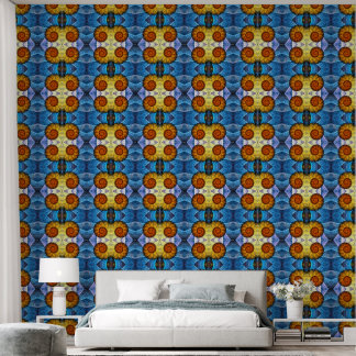 Blumenorange Gelb Blau Abstrakte Kunst Tapete