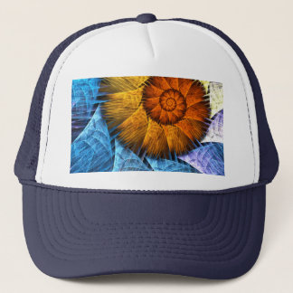 Blumenorange Gelb Blau Abstrakte Kunst Truckerkappe