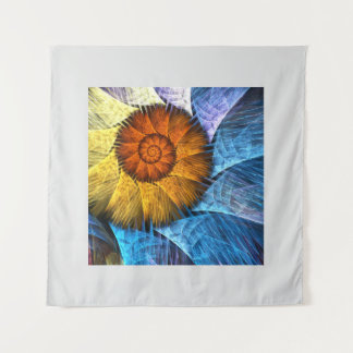 Blumenorange Gelb Blau Abstrakte Kunst Wandteppich