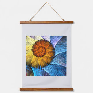 Blumenorange Gelb Blau Abstrakte Kunst Wandteppich Mit Holzrahmen