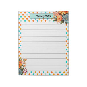 Blumenorange in Blue Polka Docks _ Krankenpflegeno Notizblock