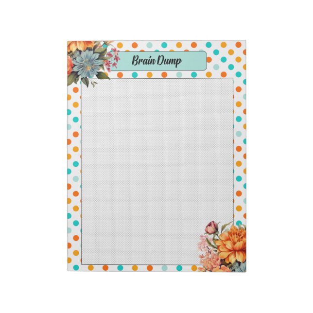 Blumenorange in Blue Polka Dots _ Brain Dump Notizblock (Rotiert)
